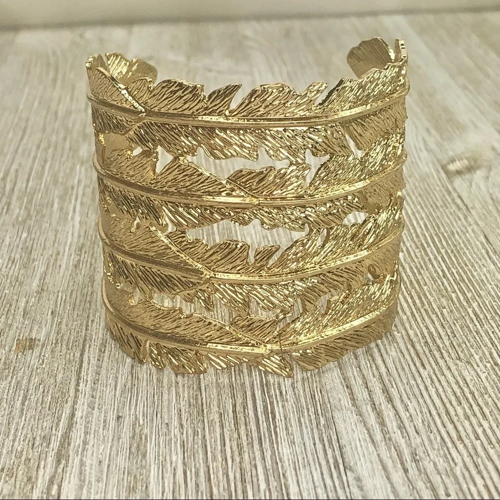 Boho Gold Feather Cuff Bracelet